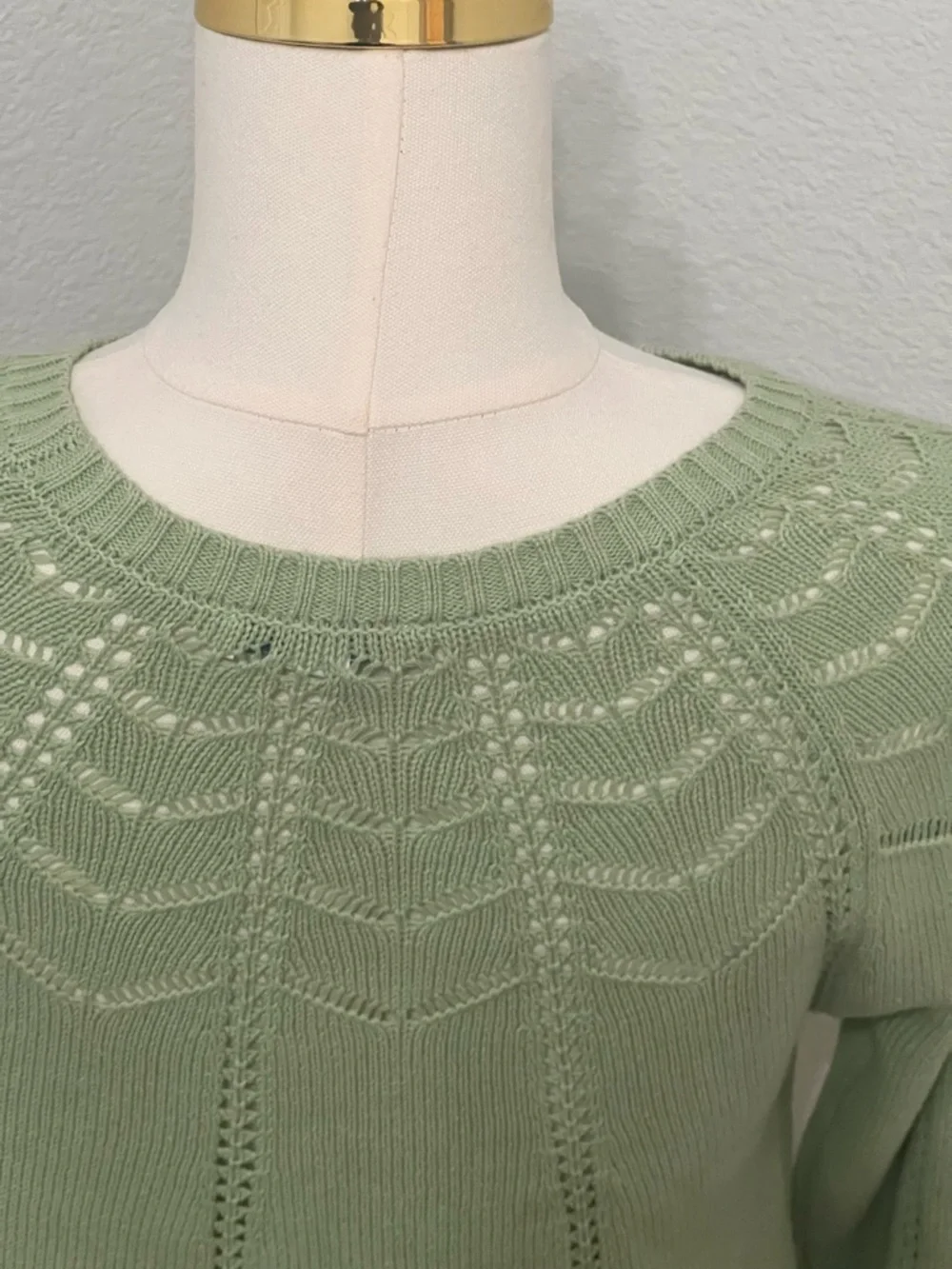 Cottagecore Sage Green Knit Sweater XS Open Knit Lightweight Boho XS